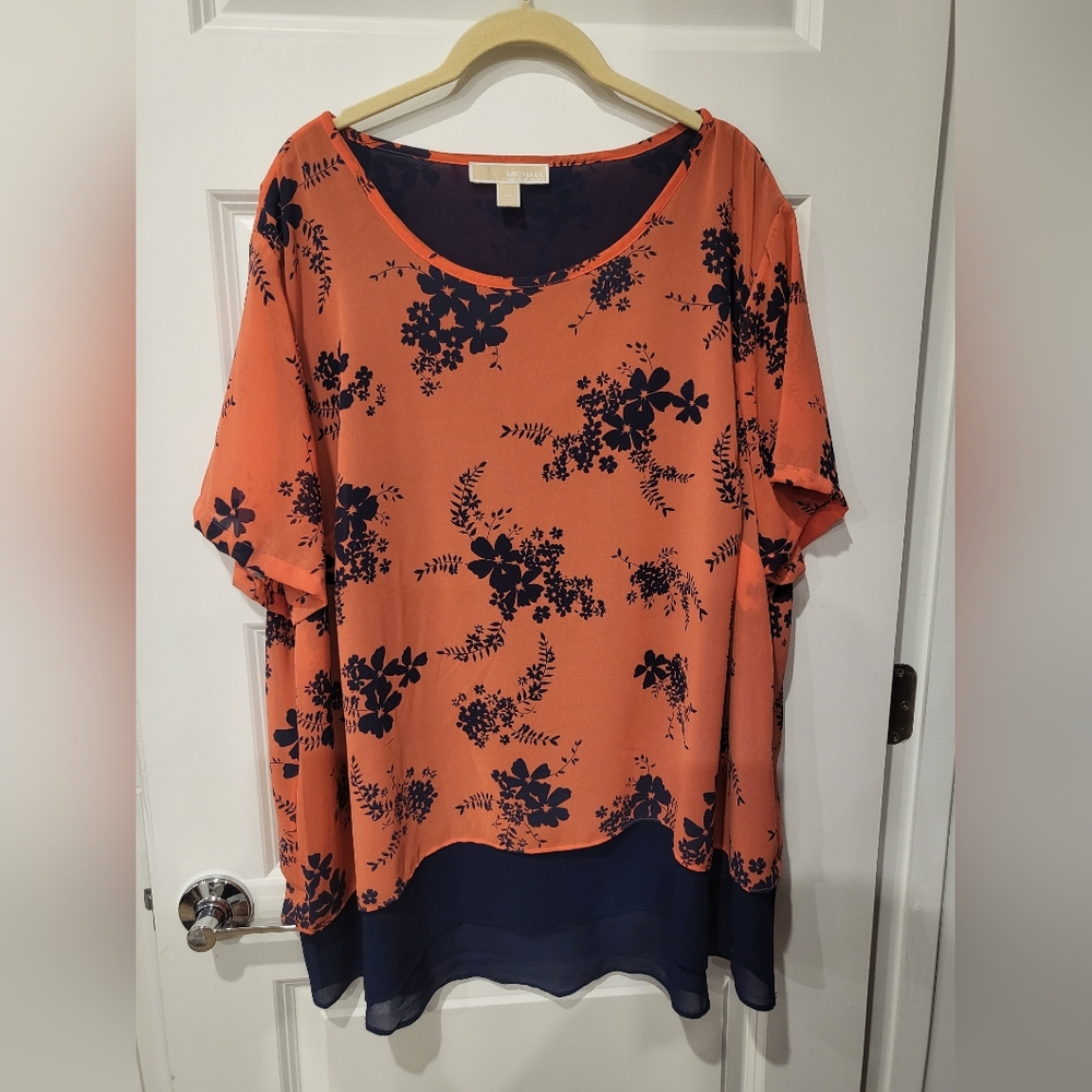 MICHAEL Michael Kors Navy Blue Sheer Tie-Front Blouse - Picture 3 of 5